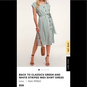 Green and white striped midi T-shirt dress